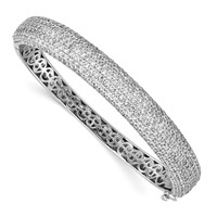 Sterling Shimmer Sterling Silver Rhodium-plated 360 Stone CZ Pavé Hinged Bangle view 1