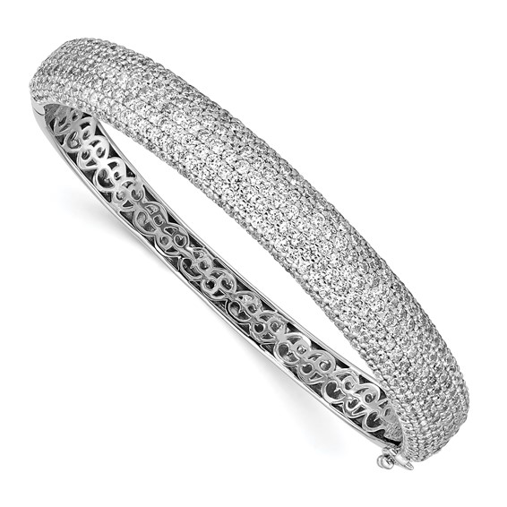 Sterling Shimmer Sterling Silver Rhodium-plated 360 Stone CZ Pavé Hinged Bangle