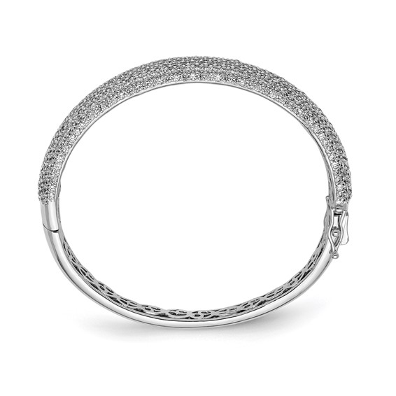 Sterling Shimmer Sterling Silver Rhodium-plated 568 Stone CZ Pavé Hinged Bangle