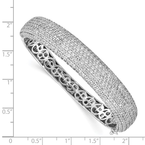Sterling Shimmer Sterling Silver Rhodium-plated 568 Stone CZ Pavé Hinged Bangle