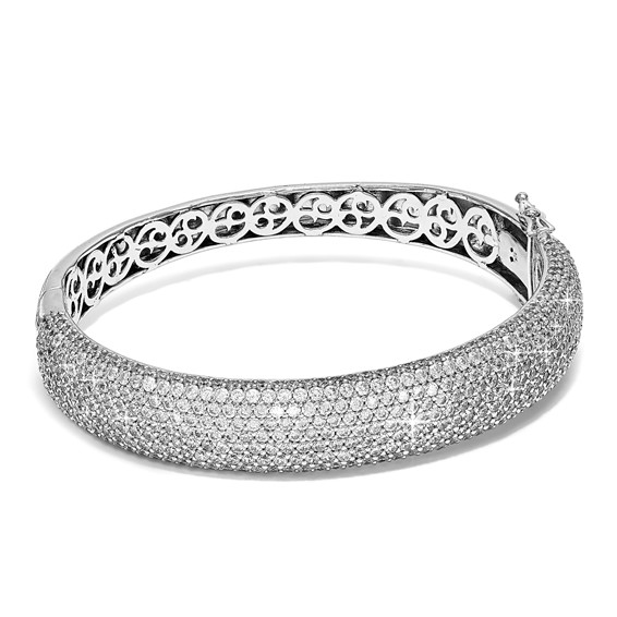 Sterling Shimmer Sterling Silver Rhodium-plated 568 Stone CZ Pavé Hinged Bangle