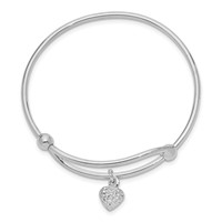Sterling Silver RH-plated Polished & D C Heart Adjustable Baby Bangle view 2