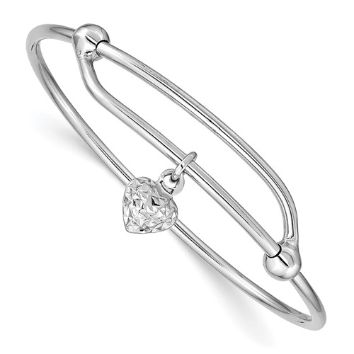 Sterling Silver RH-plated Polished & D C Heart Adjustable Baby Bangle