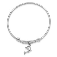 Sterling Silver Rhodium-plated Polished Dolphin Adjustable Baby Bangle view 2