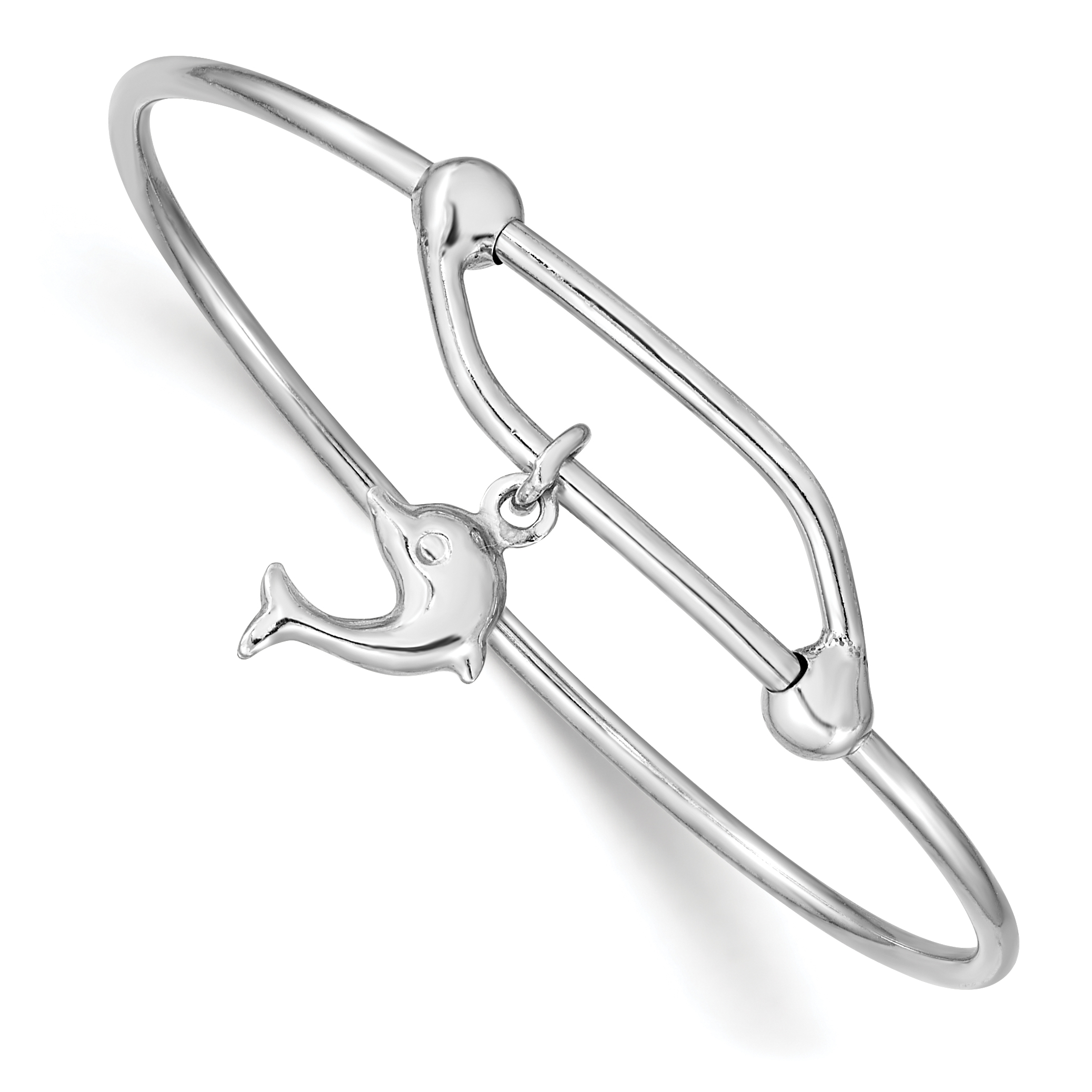 Sterling Silver Rhodium-plated Polished Dolphin Adjustable Baby Bangle (QB670)