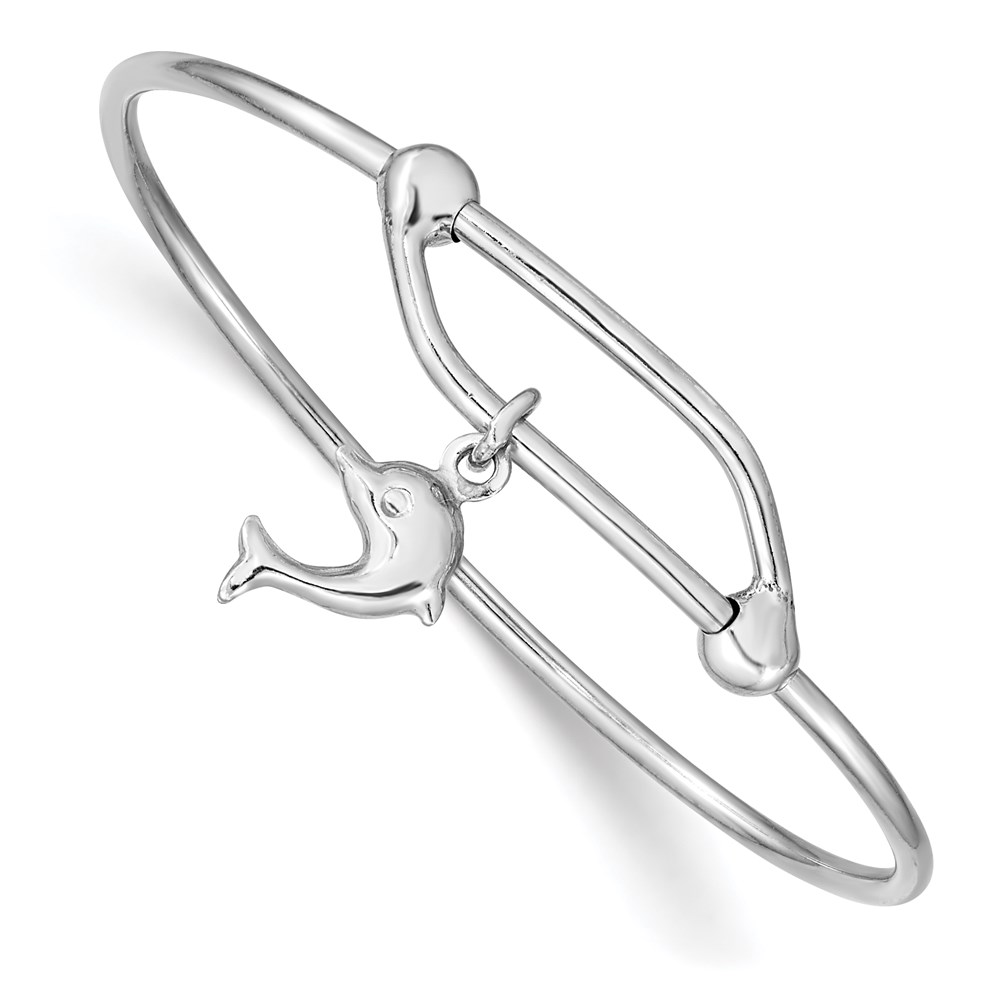 Sterling Silver Rhodium Plated Polished Dolphin Baby Bangle
