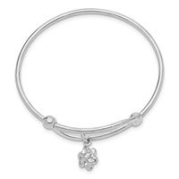 Sterling Silver RH-pltd Polished Bangle with Dangle Flower Small Adj Expand view 2