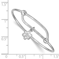 Sterling Silver RH-pltd Polished Bangle with Dangle Flower Small Adj Expand view 3