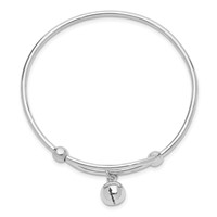 Sterling Silver Rhodium-plated Polished Jingle Bell Adjustable Baby Bangle view 2