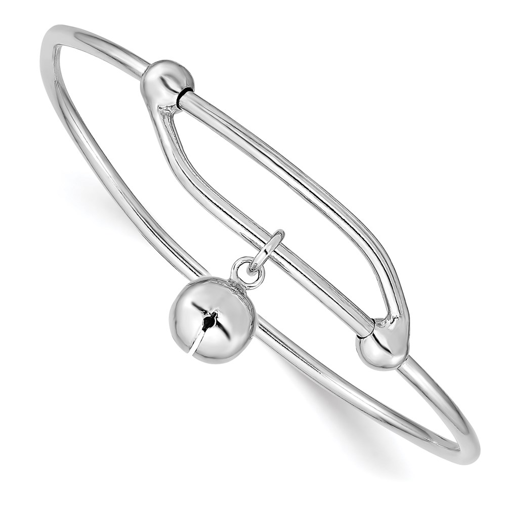 Sterling Silver Rhodium Plated Polished Jingle Bell Baby Bangle