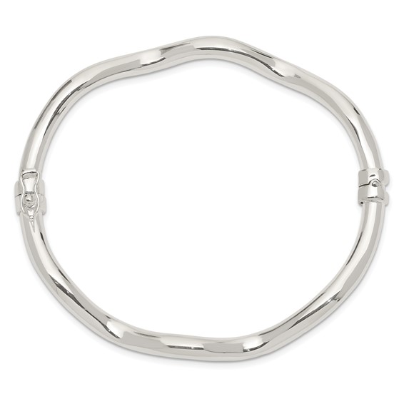 Sterling Silver Polished Wavy Hinged Bangle
