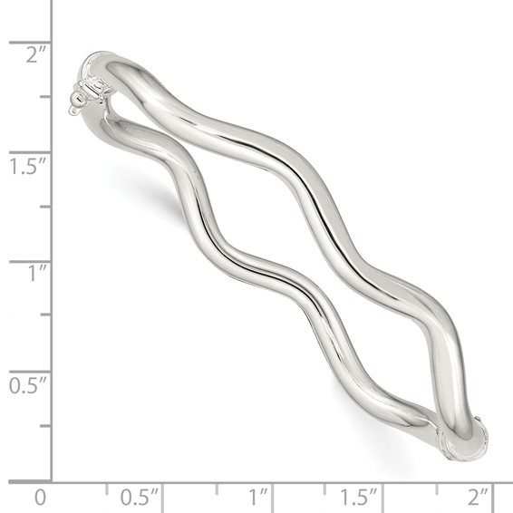 Sterling Silver Polished Wavy Hinged Bangle