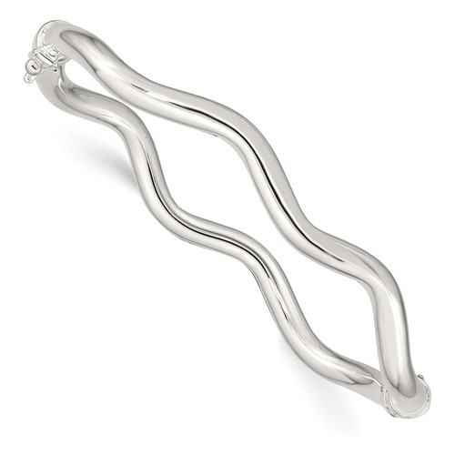 Sterling Silver Polished Wavy 3.75mm Hinged Bangle