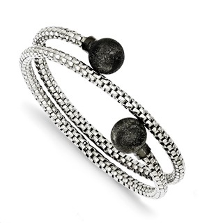 Sterling Silver Textured w/ Black Rhodium Plating Wrap Bangle