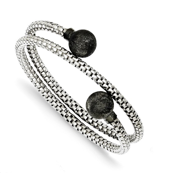 Sterling Silver Textured w/ Black Rhodium Plating Wrap Bangle
