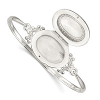 Sterling Silver Polished Textured Border Vintage 26mm Oval Locket Bangle view 3