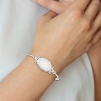 Sterling Silver Polished Textured Border Vintage 26mm Oval Locket Bangle view 5