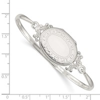 Sterling Silver Polished Textured Border Vintage 26mm Oval Locket Bangle view 4