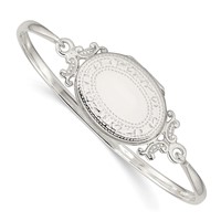 Sterling Silver Polished Textured Border Vintage 26mm Oval Locket Bangle view 1