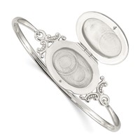 Sterling Silver Polished Vintage 26mm Oval Locket Bangle Bracelet view 4