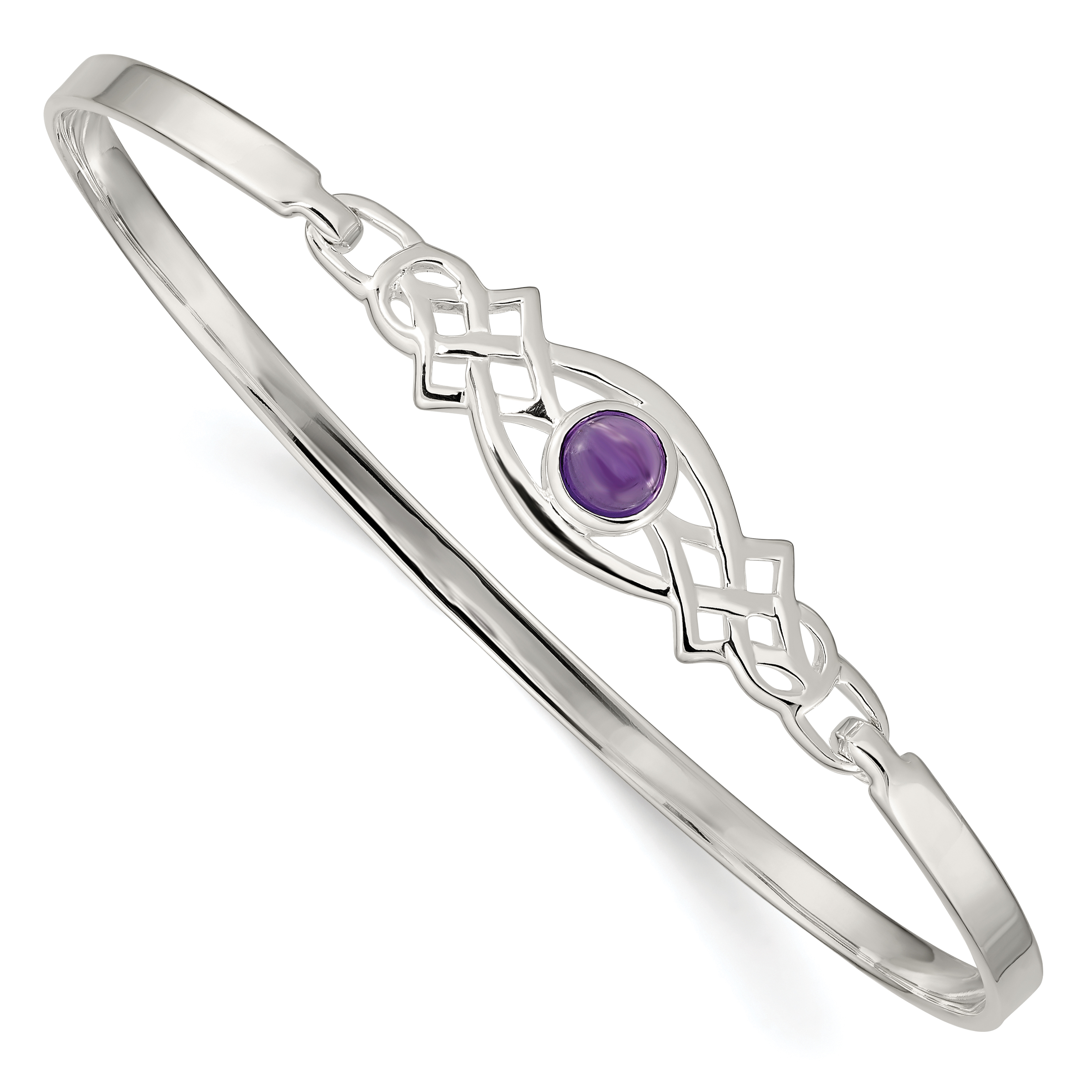 Sterling Silver Amethyst Celtic Knot Bangle Bracelet (QB747)
