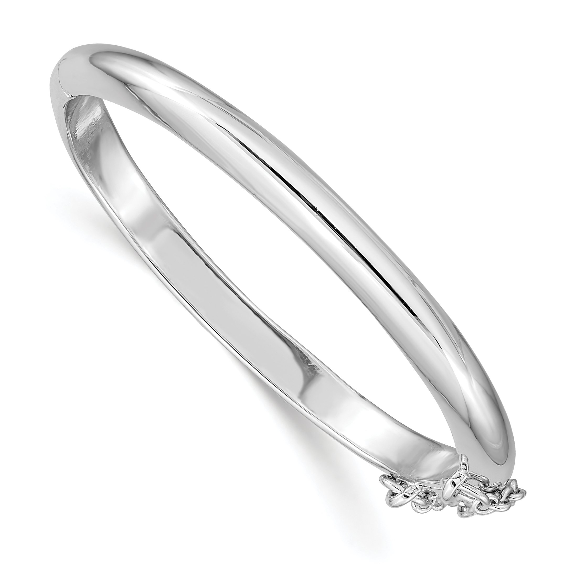 Sterling Silver RH-plated Polished 4mm w/ Safety Hinged Children's Bangle (QB776)