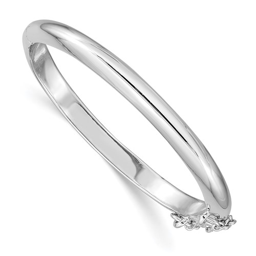 Sterling Silver Rhodium-plated 4mm Polished 40mm Inside Diameter Hinged Bangle Chain with Safety