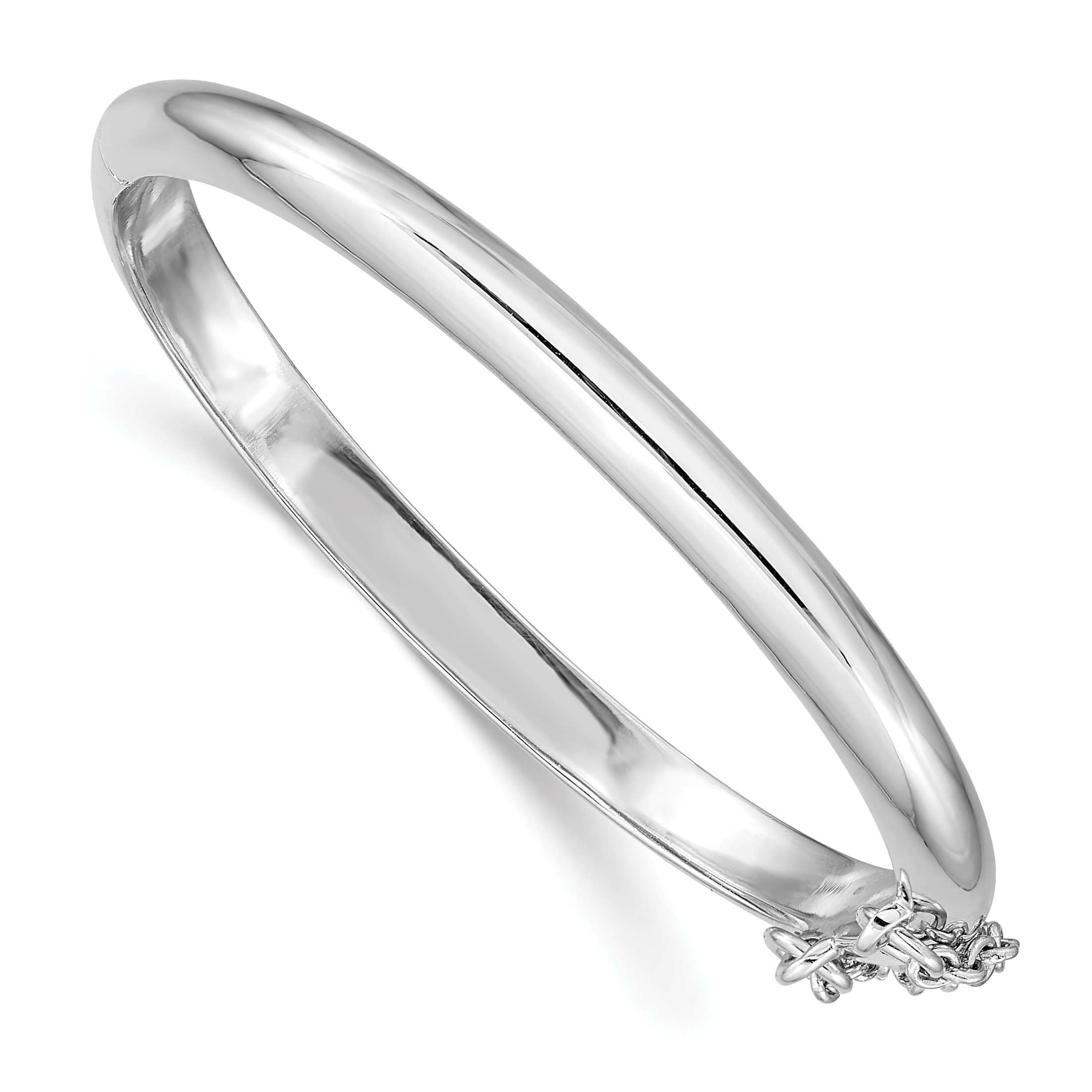 Sterling Silver RH-plated Polished 4mm w/ Safety Hinged Children's Bangle (QB777)