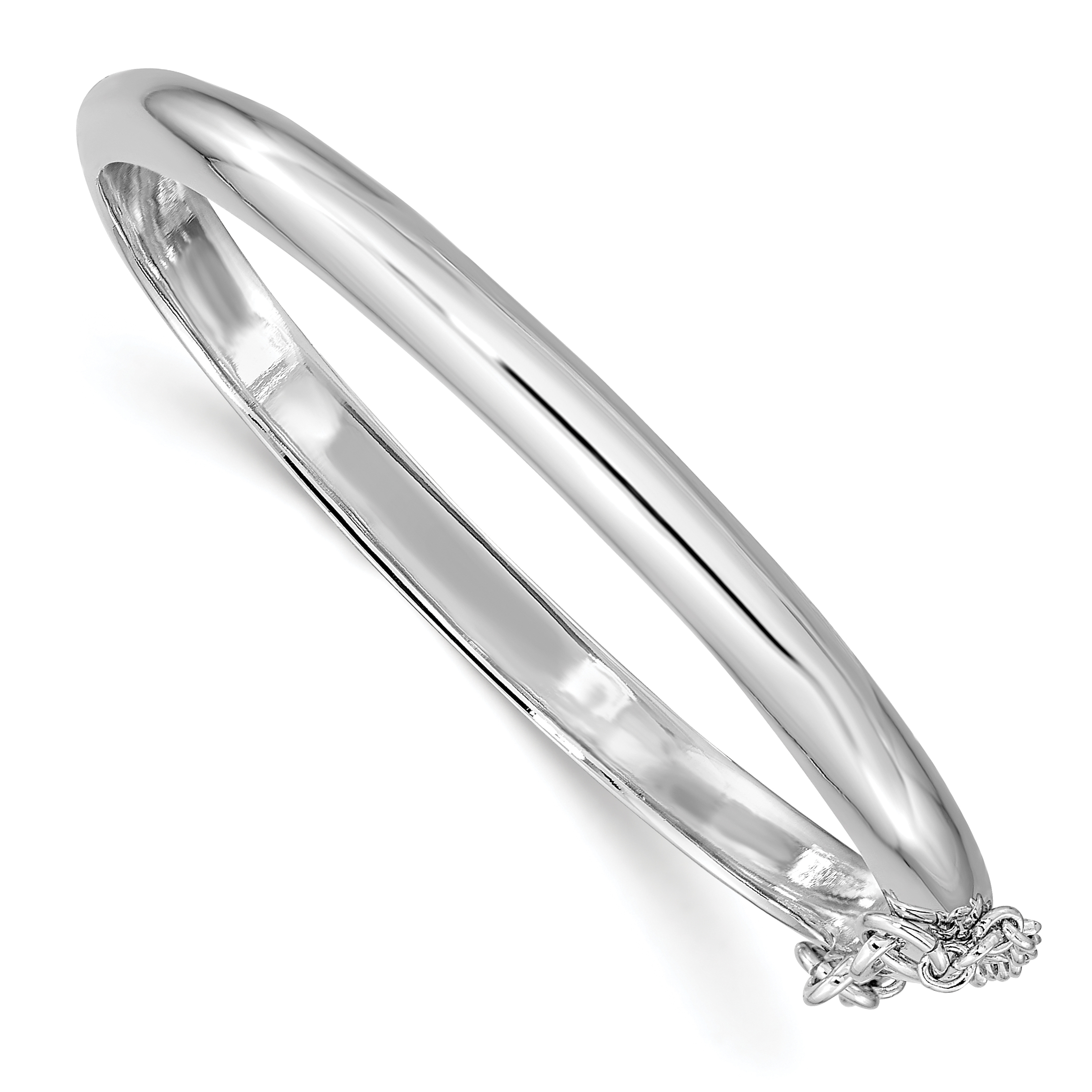 Sterling Silver RH-plated Polished 4mm w/ Safety Hinged Children's Bangle (QB778)