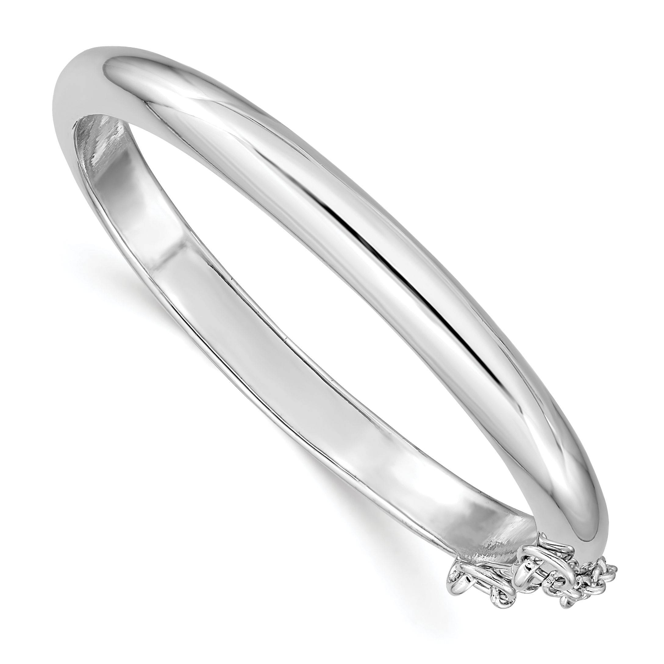 Sterling Silver RH-plated Polished 5mm w/ Safety Hinged Children's Bangle (QB779)