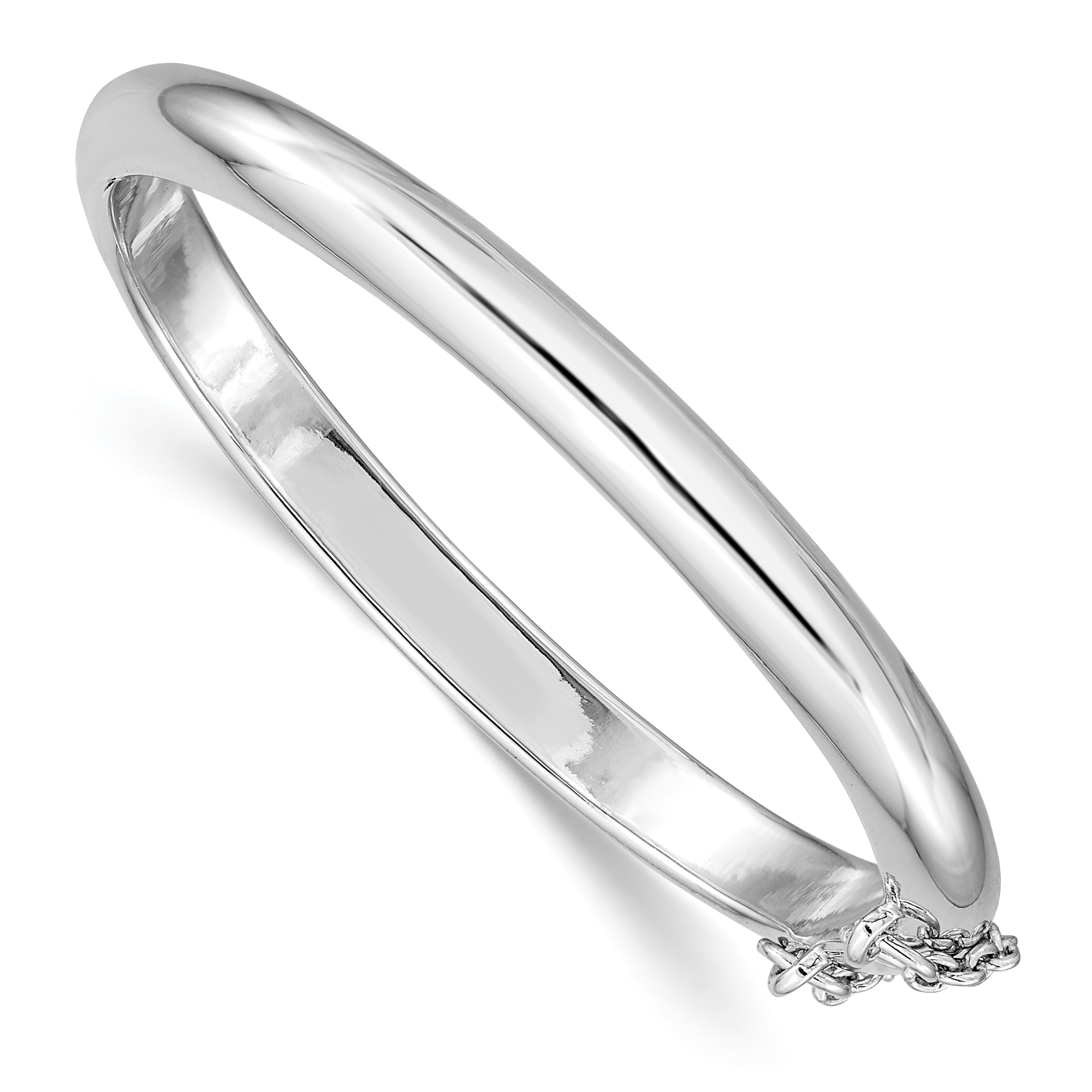 Sterling Silver RH-plated Polished 5mm w/ Safety Hinged Children's Bangle (QB780)
