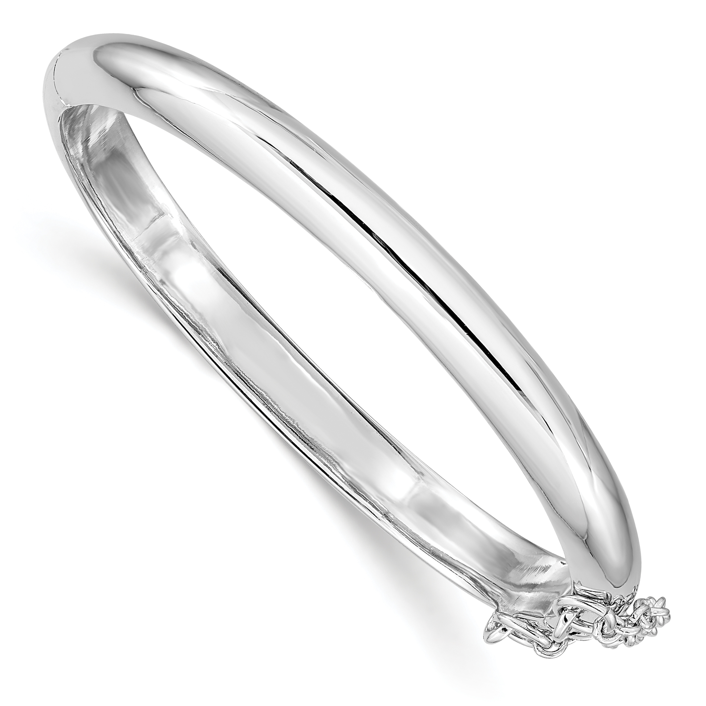 Sterling Silver RH-plated Polished 5mm w/ Safety Hinged Children's Bangle (QB781)