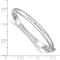 Sterling Silver Rhodium-plated Polished & Diamond-cut 4mm Bangle with Safety Clasp Hinged Children's view 3