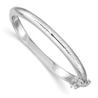 Sterling Silver Rhodium-plated Polished & Diamond-cut 4mm Bangle with Safety Clasp Hinged Children's view 1