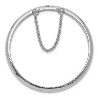 Sterling Silver Rhodium-plated Polished & Diamond-cut 4mm Bangle with Safety Clasp Hinged Children's view 2