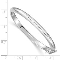 Sterling Silver Rhodium-plated Polished & Diamond-cut 4mm Bangle with Safety Clasp Hinged Children's view 3