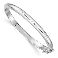 Sterling Silver Rhodium-plated Polished & Diamond-cut 4mm Bangle with Safety Clasp Hinged Children's view 1
