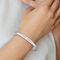 Sterling Silver Rhodium-plated Polished & Diamond-cut 5mm with Safety Clasp Hinged Children's Bangle view 4