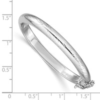 Sterling Silver Rhodium-plated Polished & Diamond-cut 5mm with Safety Clasp Hinged Children's Bangle view 3