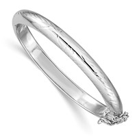 Sterling Silver Rhodium-plated Polished & Diamond-cut 5mm with Safety Clasp Hinged Children's Bangle view 1
