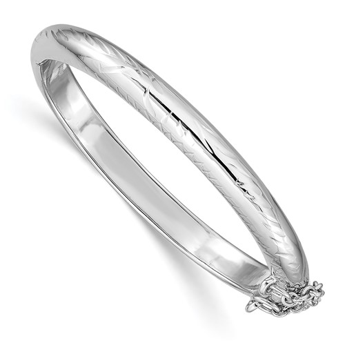 Sterling Silver Rhodium-plated Polished & Diamond-cut 5mm Bangle with Safety Clasp Hinged Children's