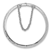 Sterling Silver Rhodium-plated Polished & Diamond-cut 4.5mm Bangle with Safety Clasp Hinged Children's view 2