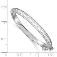 Sterling Silver Rhodium-plated Polished & Diamond-cut 4.5mm Bangle with Safety Clasp Hinged Children's view 3