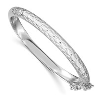 Sterling Silver Rhodium-plated Polished & Diamond-cut 4.5mm Bangle with Safety Clasp Hinged Children's view 1