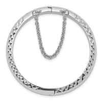 Sterling Silver Rhodium-plated Polished & Diamond-cut 5.5mm Bangle with Safety Clasp Hinged Children's view 2
