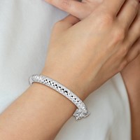 Sterling Silver Rhodium-plated Polished & Diamond-cut 5.5mm Bangle with Safety Clasp Hinged Children's view 4