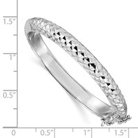 Sterling Silver Rhodium-plated Polished & Diamond-cut 5.5mm Bangle with Safety Clasp Hinged Children's view 3