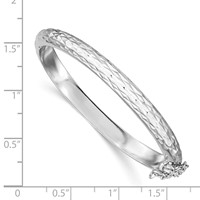 Sterling Silver Rhodium-plated Polished & Diamond-cut 5.5mm Bangle with Safety Clasp Hinged Children's view 3