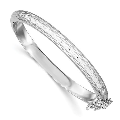 Sterling Silver Rhodium-plated Polished & Diamond-cut 5.5mm Bangle with Safety Clasp Hinged Children's