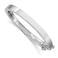 Sterling Silver Rhodium-plated 4mm Polished 40 Mm Inside Diameter Hinged Bangle with Safety Chain view 1